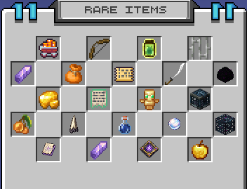 The rare items menu, showing the full collection grid.