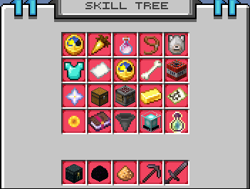 The skill tree menu: four rows of skills above a separate row of five ultimate skills.
